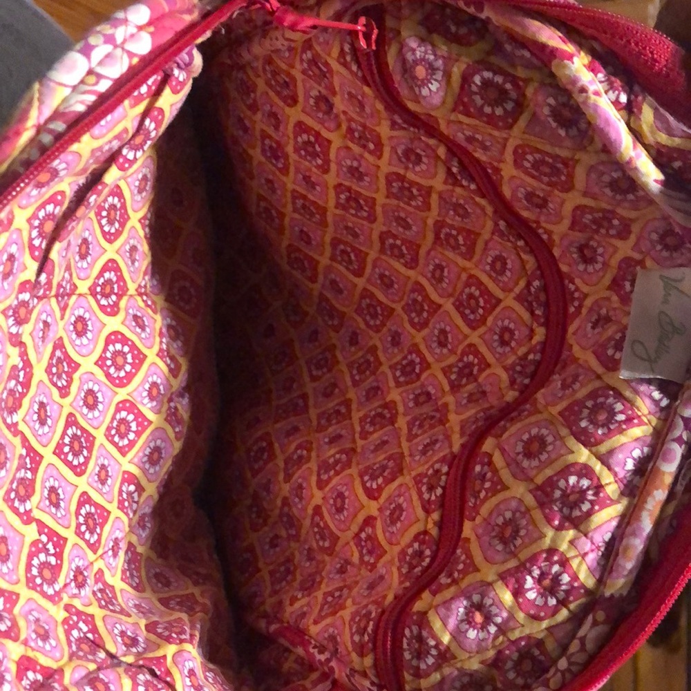 Vera Bradley purse with red pink orange yellow and white. Measures 14x11x3 - Picture 6 of 8
